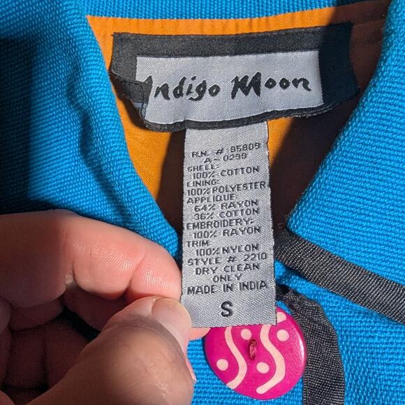 Vtg Y2K Indigo Moon Blue Orange Sun Applique Button Up Bold Jacket Sz S - Picture 4 of 4